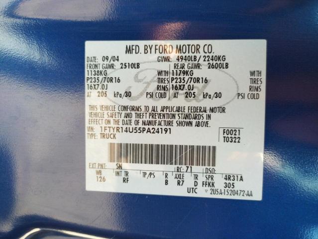 Photo 10 from auction – 2005 FORD RANGER SUP with VIN 1FTYR14U55PA24191