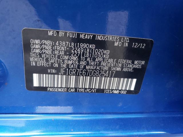 Photo 10 from auction – 2013 SUBARU IMPREZA WR with VIN JF1GR7E67DG825417