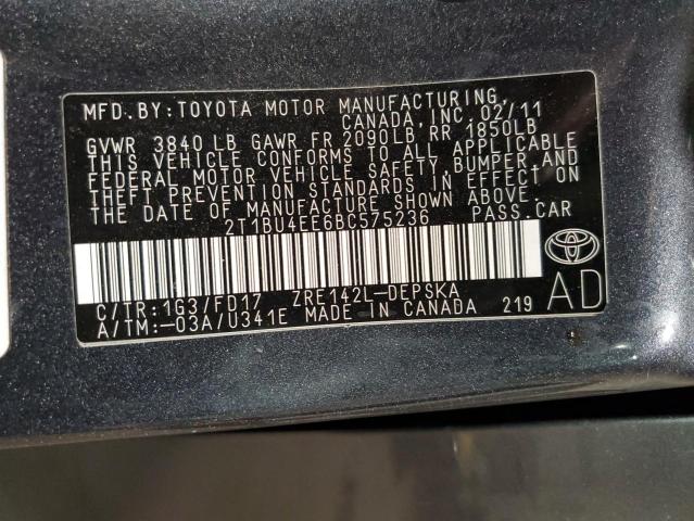Photo 10 from auction – 2011 TOYOTA COROLLA BA with VIN 2T1BU4EE6BC575236