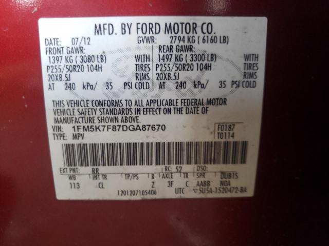 Photo 10 from auction – 2013 FORD EXPLORER L with VIN 1FM5K7F87DGA87670