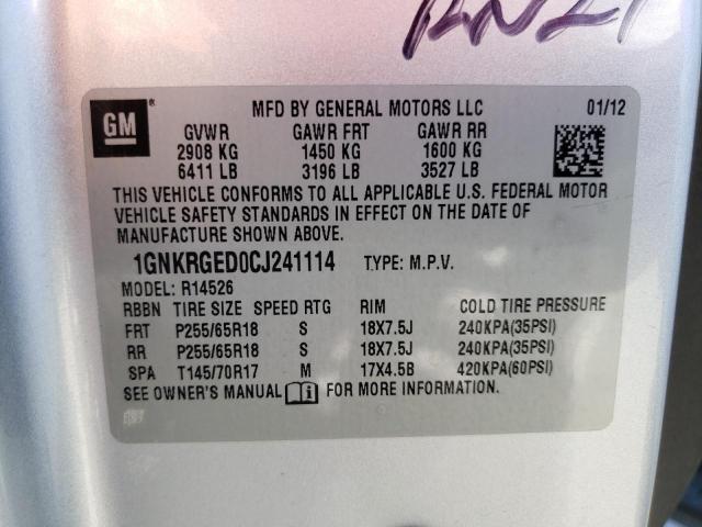 Photo 10 from auction – 2012 CHEVROLET TRAVERSE L with VIN 1GNKRGED0CJ241114