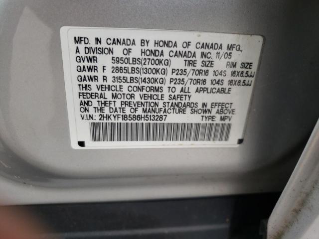 Photo 10 from auction – 2006 HONDA PILOT EX with VIN 2HKYF18586H513287