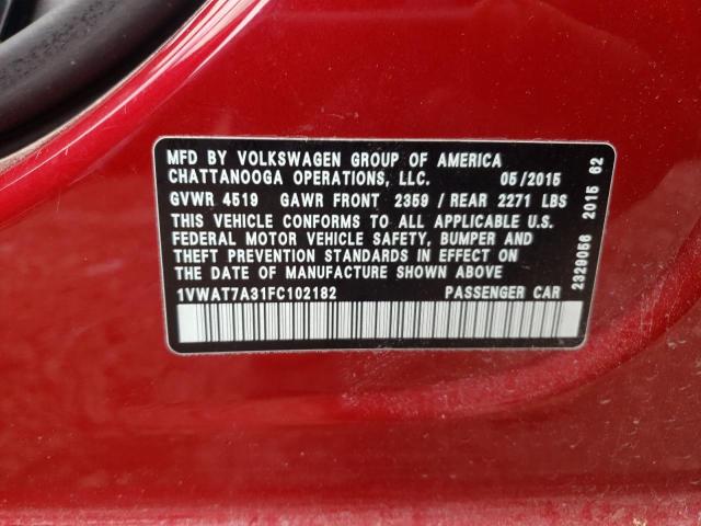 Photo 10 from auction – 2015 VOLKSWAGEN PASSAT S with VIN 1VWAT7A31FC102182