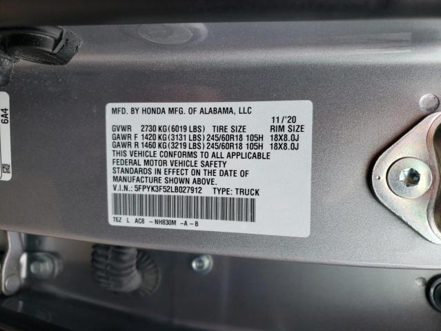 Photo 10 from auction – 2020 HONDA RIDGELINE with VIN 5FPYK3F52LB027912