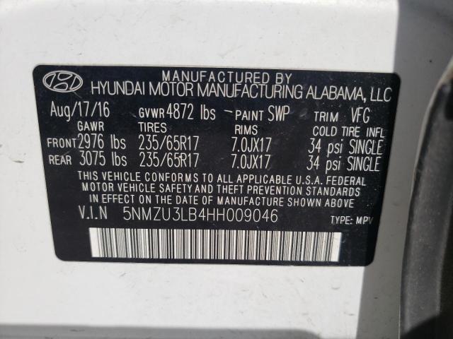Photo 10 from auction – 2017 HYUNDAI SANTA FE S with VIN 5NMZU3LB4HH009046