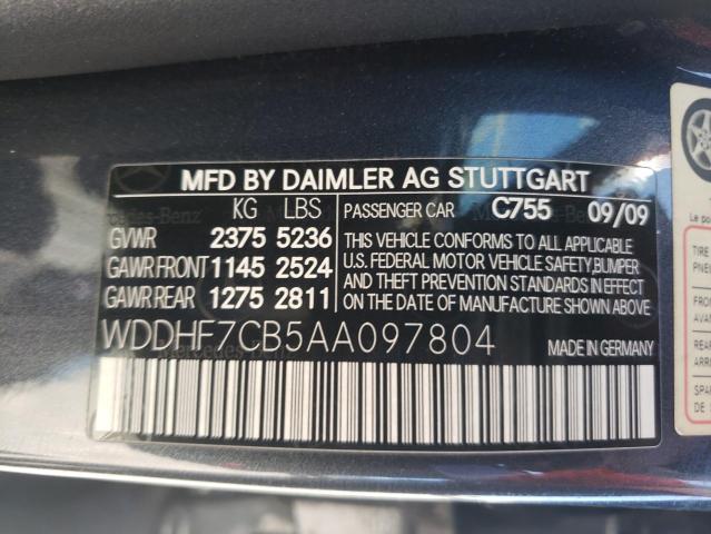 Photo 10 from auction – 2010 MERCEDES-BENZ E 550 with VIN WDDHF7CB5AA097804