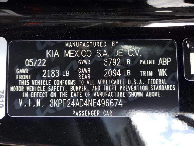 Photo 10 from auction – 2022 KIA FORTE FE with VIN 3KPF24AD4NE496674