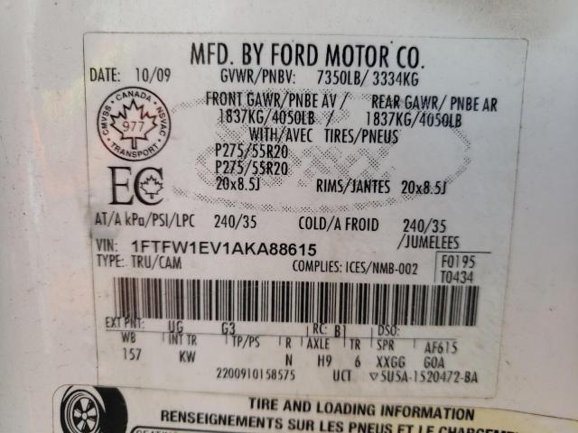 Photo 10 from auction – 2010 FORD F150 SUPER with VIN 1FTFW1EV1AKA88615