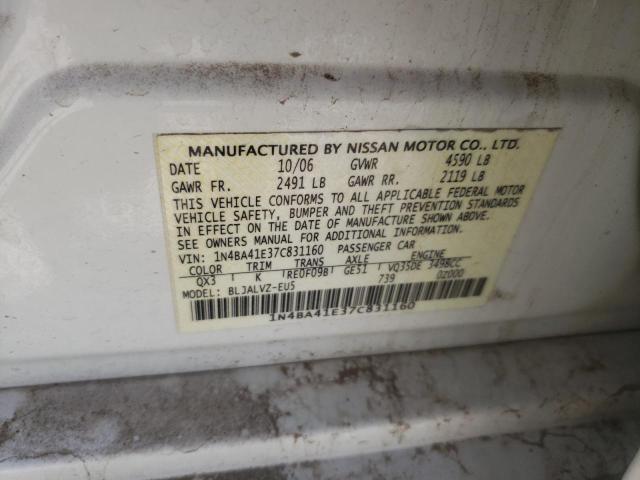 Photo 10 from auction – 2007 NISSAN MAXIMA SE with VIN 1N4BA41E37C831160