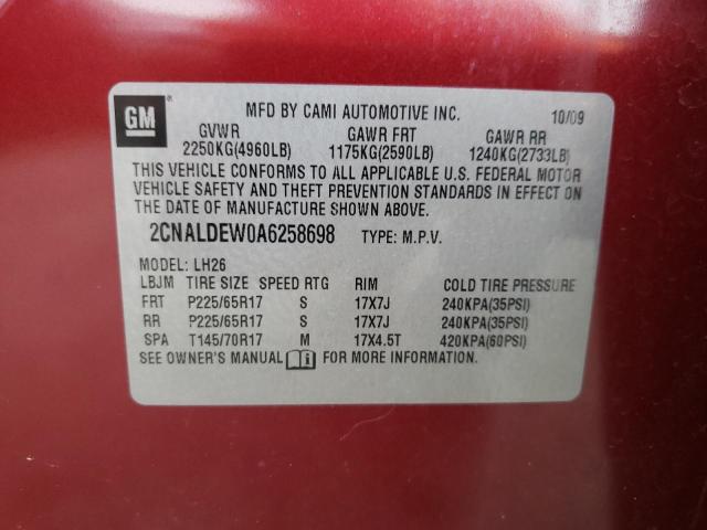 Photo 10 from auction – 2010 CHEVROLET EQUINOX LT with VIN 2CNALDEW0A6258698