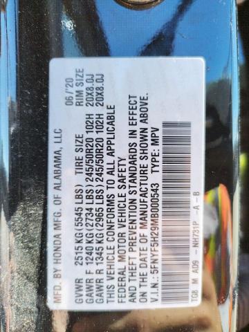 Photo 10 from auction – 2021 HONDA PILOT SE with VIN 5FNYF5H29MB000543