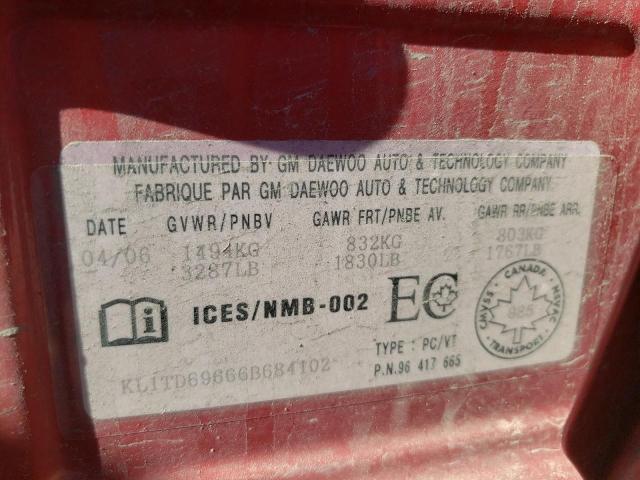 Photo 10 from auction – 2006 CHEVROLET AVEO BASE with VIN KL1TD69666B684102