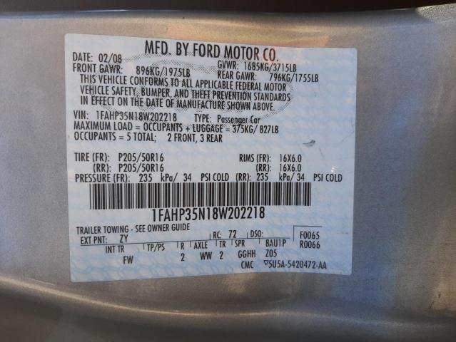 Photo 10 from auction – 2008 FORD FOCUS SE with VIN 1FAHP35N18W202218