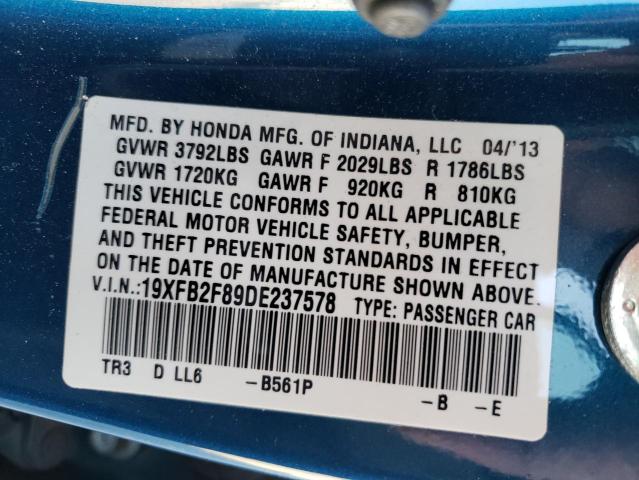 Photo 10 from auction – 2013 HONDA CIVIC EX with VIN 19XFB2F89DE237578