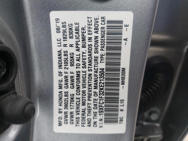 Photo 10 from auction – 2019 HONDA CIVIC EX with VIN 19XFC1F32KE213504