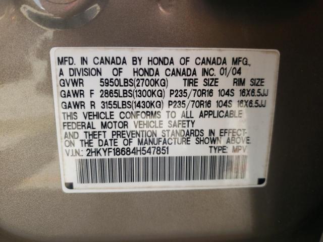 Photo 10 from auction – 2004 HONDA PILOT EXL with VIN 2HKYF18684H547851