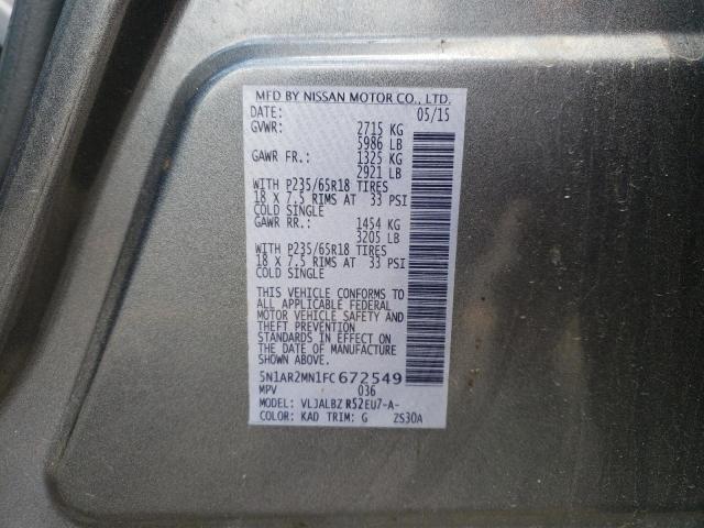 Photo 10 from auction – 2015 NISSAN PATHFINDER with VIN 5N1AR2MN1FC672549