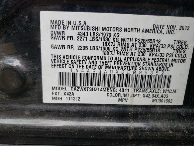 Photo 10 from auction – 2013 MITSUBISHI OUTLANDER with VIN 4A4AR3AUXDE009352