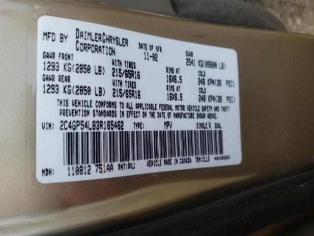Photo 10 from auction – 2003 CHRYSLER TOWN & COU with VIN 2C4GP54L83R165462