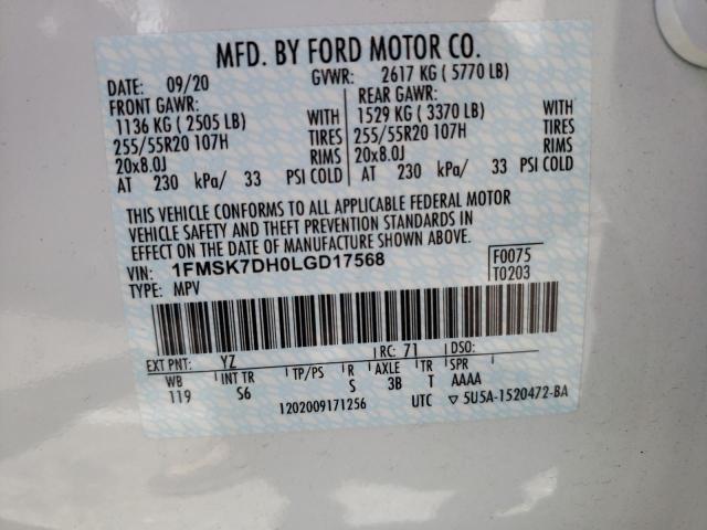 Photo 10 from auction – 2020 FORD EXPLORER X with VIN 1FMSK7DH0LGD17568