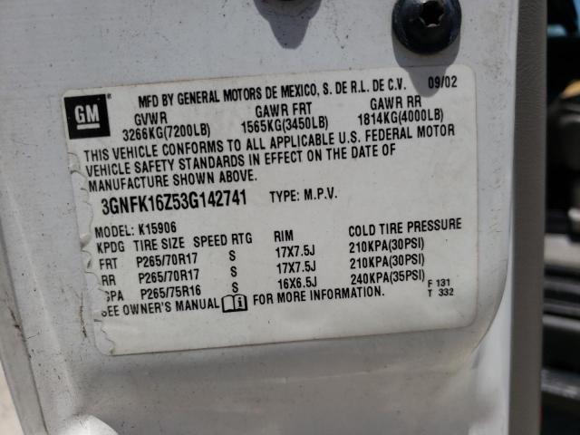 Photo 10 from auction – 2003 CHEVROLET SUBURBAN K with VIN 3GNFK16Z53G142741