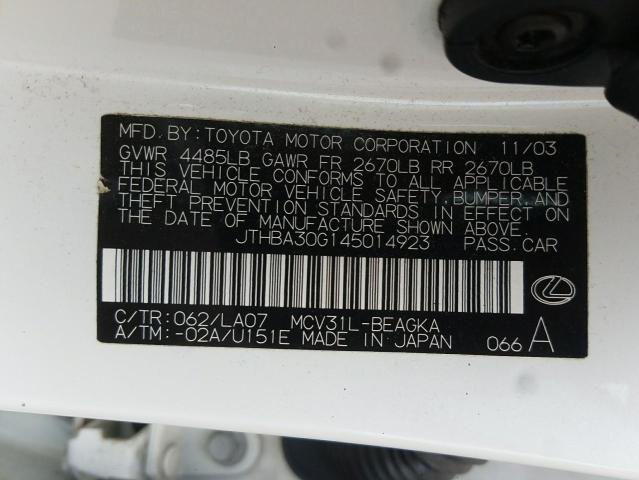 Photo 10 from auction – 2004 LEXUS ES 330 with VIN JTHBA30G145014923