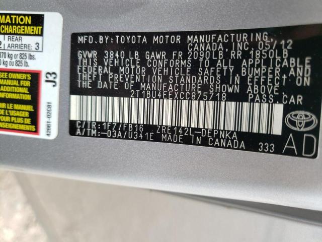 Photo 10 from auction – 2012 TOYOTA COROLLA BA with VIN 2T1BU4EEXCC875718