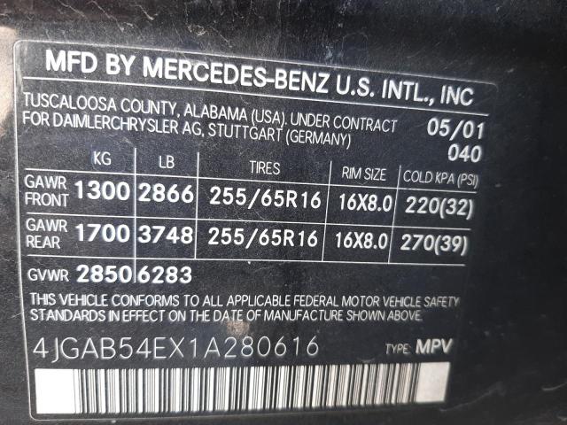 Photo 10 from auction – 2001 MERCEDES-BENZ ML 320 with VIN 4JGAB54EX1A280616