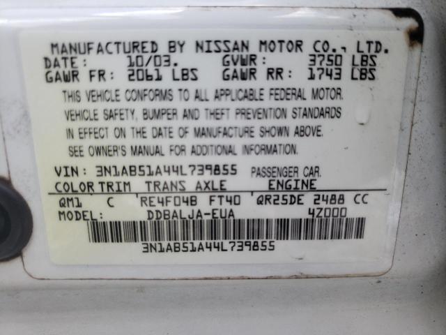 Photo 10 from auction – 2004 NISSAN SENTRA 2.5 with VIN 3N1AB51A44L739855