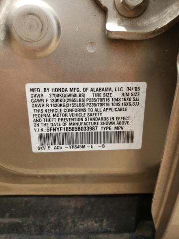 Photo 10 from auction – 2005 HONDA PILOT EXL with VIN 5FNYF18565B033987