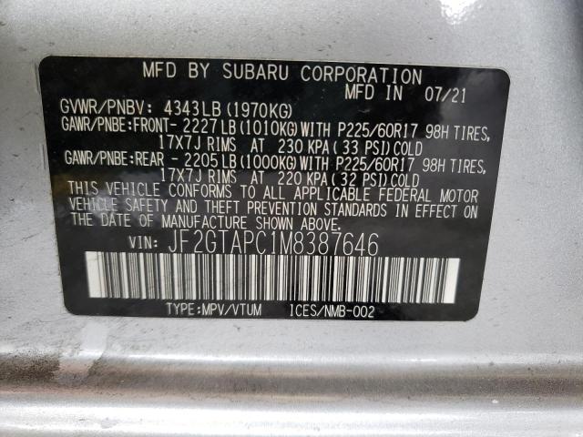 Photo 10 from auction – 2021 SUBARU CROSSTREK with VIN JF2GTAPC1M8387646