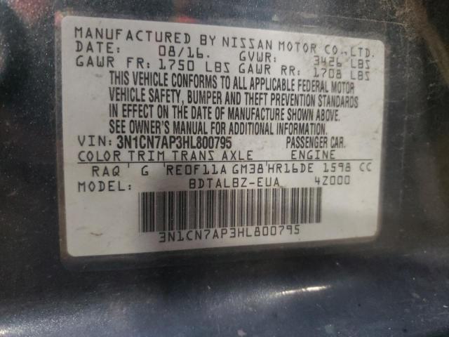 Photo 10 from auction – 2017 NISSAN VERSA S with VIN 3N1CN7AP3HL800795