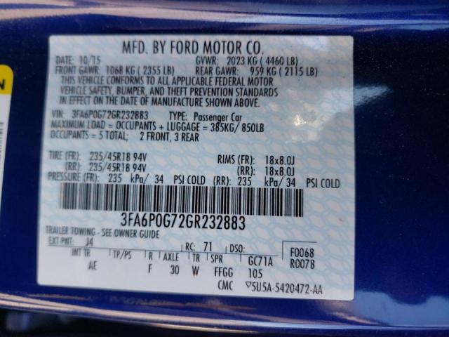 Photo 10 from auction – 2016 FORD FUSION S with VIN 3FA6P0G72GR232883