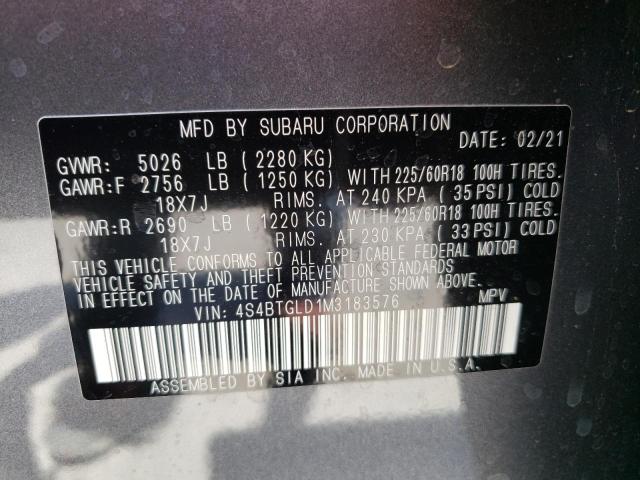 Photo 10 from auction – 2021 SUBARU OUTBACK ON with VIN 4S4BTGLD1M3183576