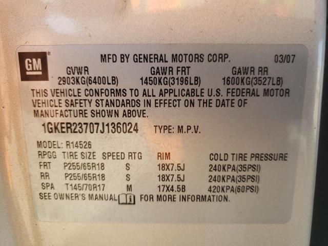 Photo 10 from auction – 2007 GMC ACADIA SLT with VIN 1GKER23707J136024