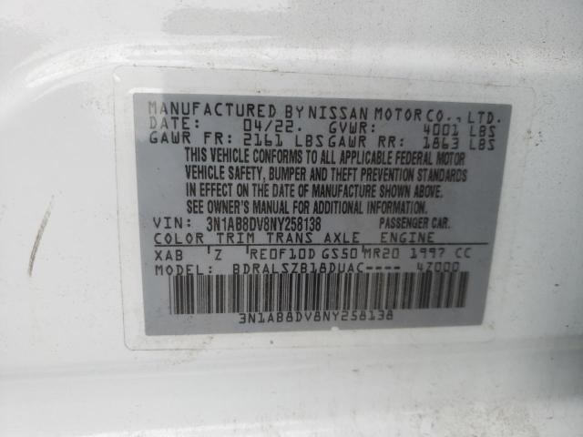 Photo 10 from auction – 2022 NISSAN SENTRA SR with VIN 3N1AB8DV8NY258138