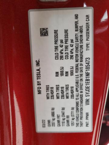 Photo 10 from auction – 2022 TESLA MODEL 3 with VIN 5YJ3E1EB1NF185473