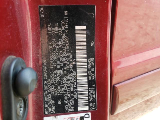 Photo 10 from auction – 2004 TOYOTA HIGHLANDER with VIN JTEDP21A940022404