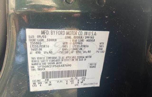 Photo 10 from auction – 2004 FORD F250 SUPER with VIN 1FTNW21P54EA87690