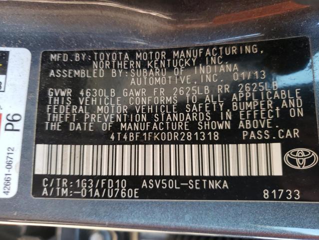 Photo 10 from auction – 2013 TOYOTA CAMRY L with VIN 4T4BF1FK0DR281318