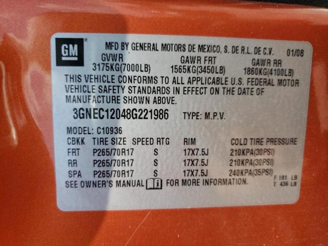 Photo 10 from auction – 2008 CHEVROLET AVALANCHE with VIN 3GNEC12048G221986