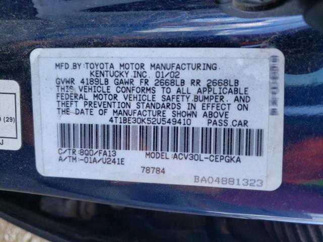 Photo 10 from auction – 2002 TOYOTA CAMRY LE with VIN 4T1BE30K52U549410