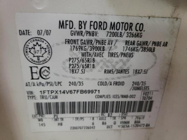Photo 10 from auction – 2007 FORD F150 with VIN 1FTPX14V67FB69971
