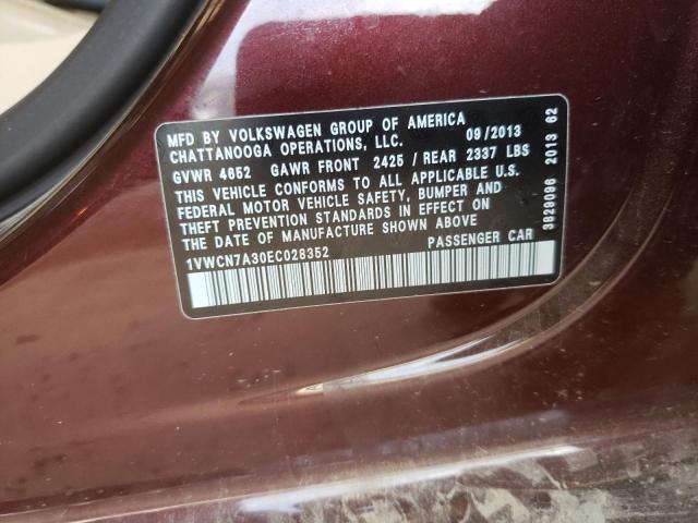 Photo 10 from auction – 2014 VOLKSWAGEN PASSAT SEL with VIN 1VWCN7A30EC028352