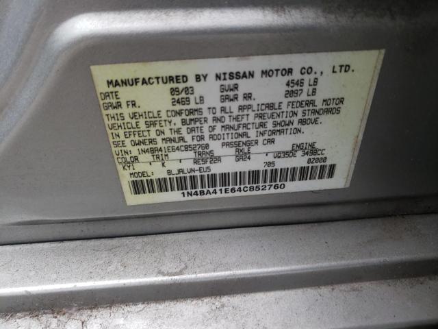 Photo 10 from auction – 2004 NISSAN MAXIMA SE with VIN 1N4BA41E64C852760