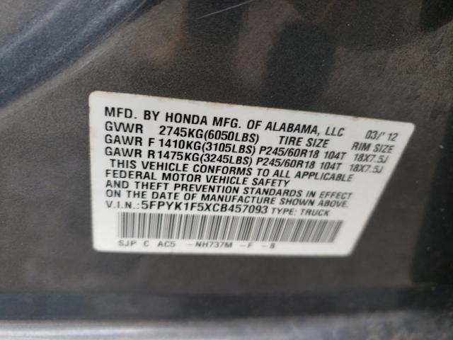 Photo 10 from auction – 2012 HONDA RIDGELINE with VIN 5FPYK1F5XCB457093