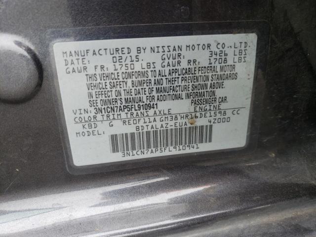 Фото 10 с аукциона – 2015 NISSAN VERSA S с VIN 3N1CN7AP5FL910941