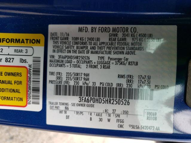 Photo 10 from auction – 2017 FORD FUSION SE with VIN 3FA6P0HD5HR250526
