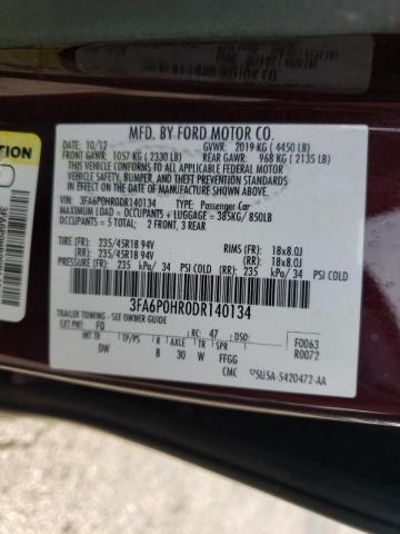 Photo 10 from auction – 2013 FORD FUSION SE with VIN 3FA6P0HR0DR140134