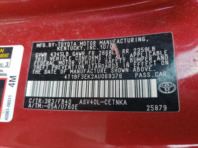 Photo 10 from auction – 2010 TOYOTA CAMRY BASE with VIN 4T1BF3EK2AU069376
